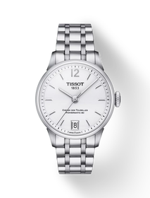 Front view of the watch Tissot Chemin des Tourelles Powermatic 80 Lady with shadow