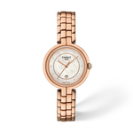 Vista frontal del reloj Tissot Flamingo 30mm con sombra