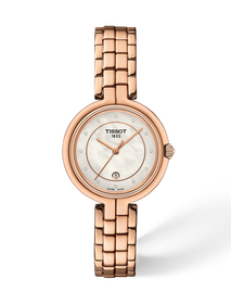 Front view of the watch Tissot Flamingo 30mm with shadow