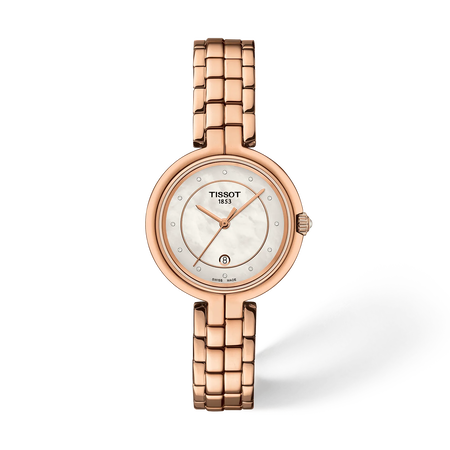 Front view of the watch Tissot Flamingo 30mm with shadow