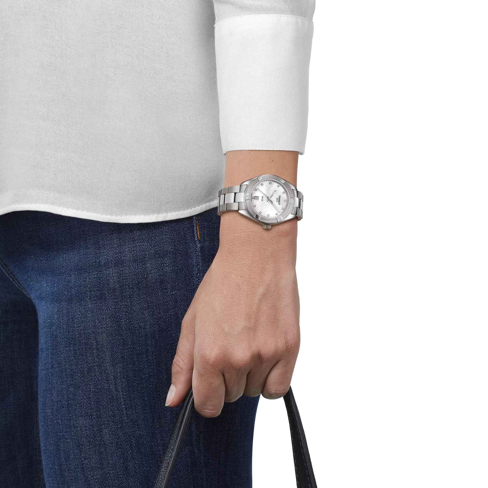 Simulation of the watch Tissot PR 100 Sport Chic 36mm on a wrist