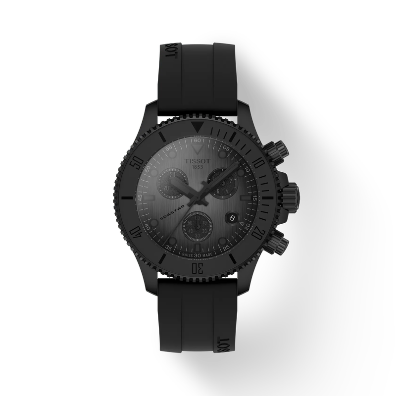 Front view of the watch Tissot Seastar 1000 38mm with shadow