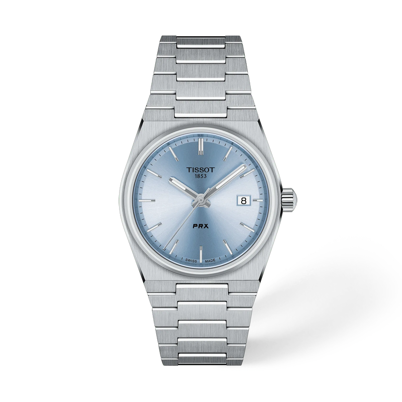 Front view of the watch Tissot PRX 35mm with shadow