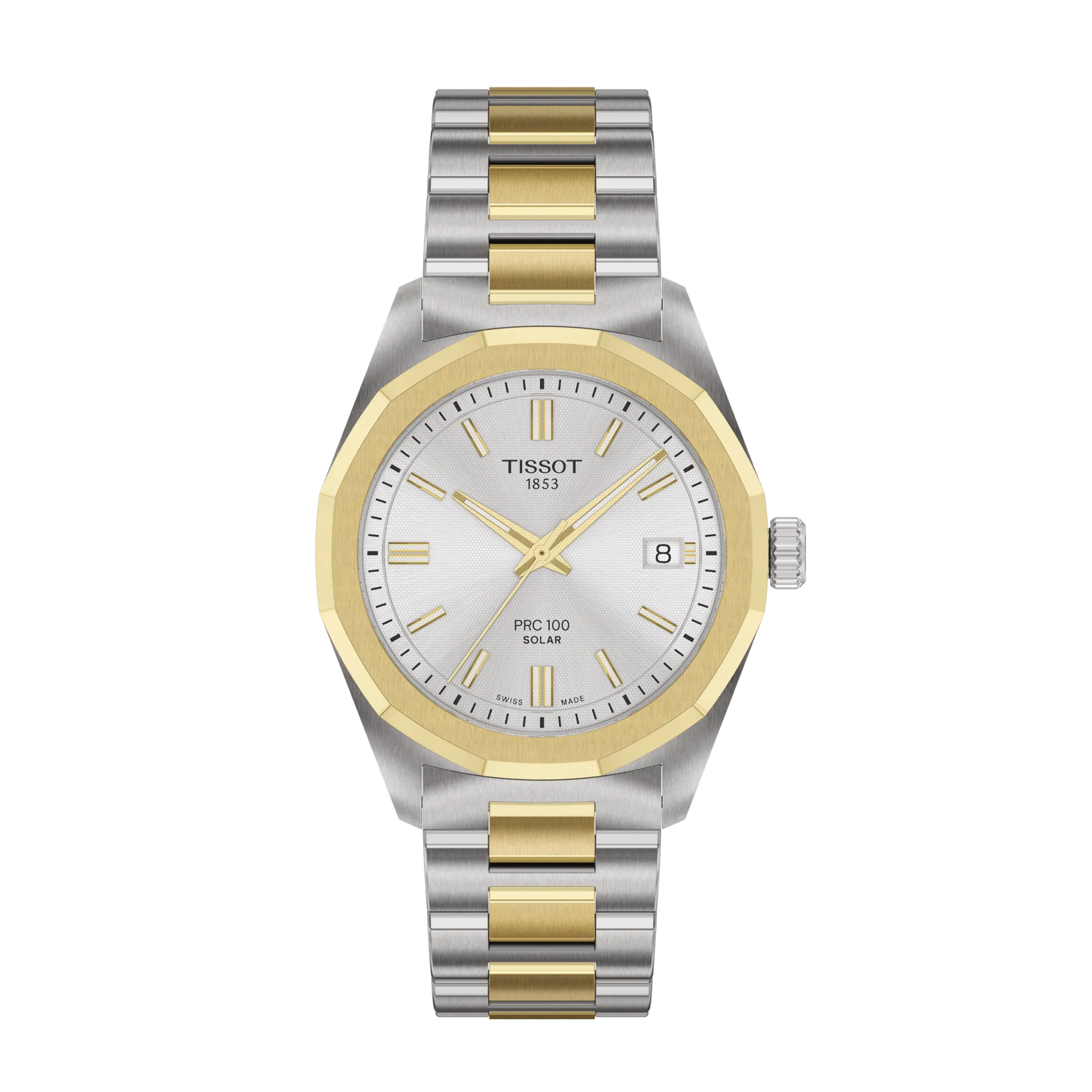 Front view of the watch Tissot PRC 100 Solar 34mm