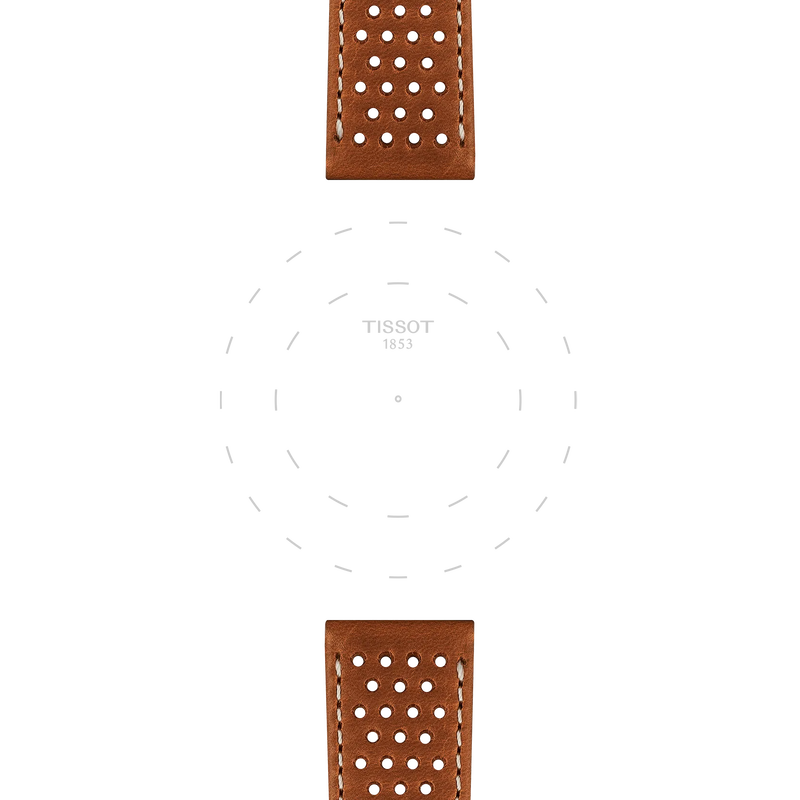티쏘 공식 라이트 브라운  레더 스트랩 러그 20 mm 의 러그에 초점