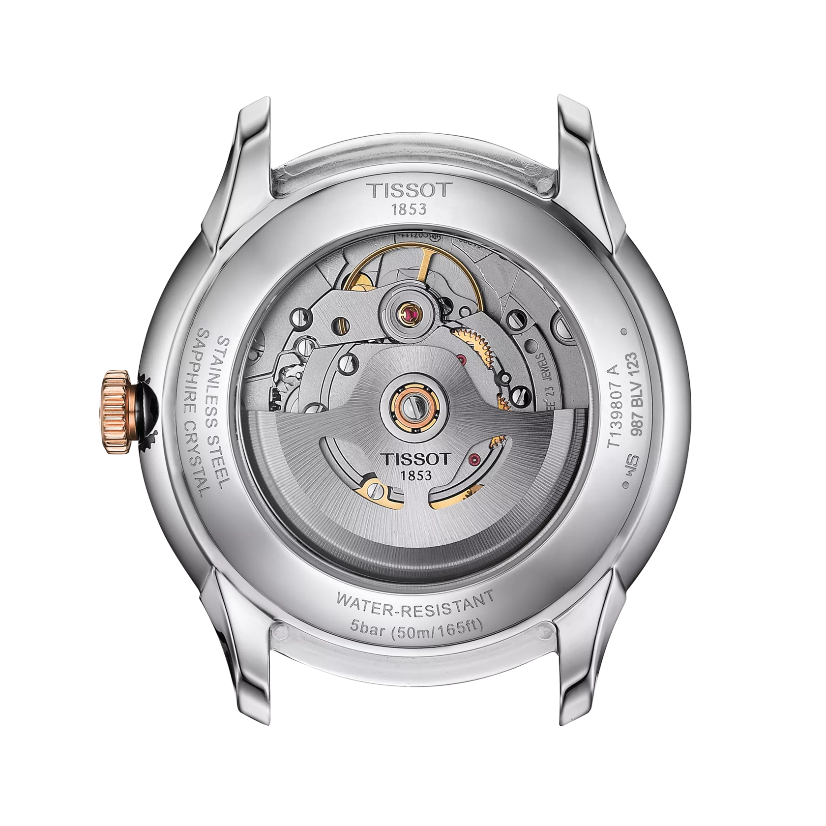 Back view of the watch case Tissot Chemin des Tourelles Powermatic 80 39 mm