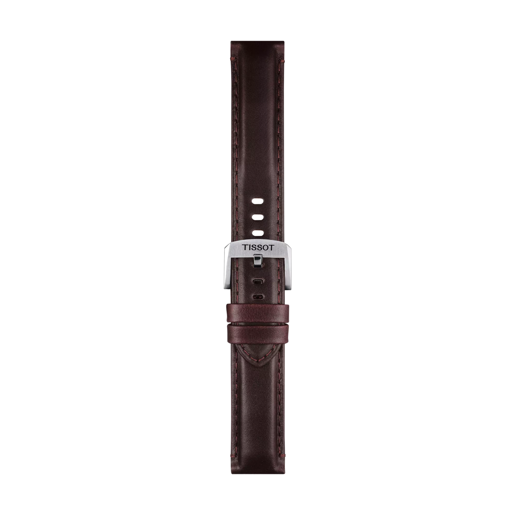 Vue de face de Bracelet officiel Tissot cuir brun entre-cornes 20 mm