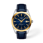 Vue de face de la montre Tissot Gentleman Gold Bezel 40mm avec ombre