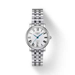 Front view of the watch Tissot Carson Premium Automatic lady with shadow