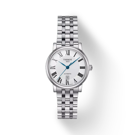 Front view of the watch Tissot Carson Premium Automatic lady with shadow