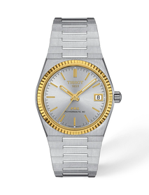 Vista frontal del reloj Tissot PRX Gold 35mm con sombra