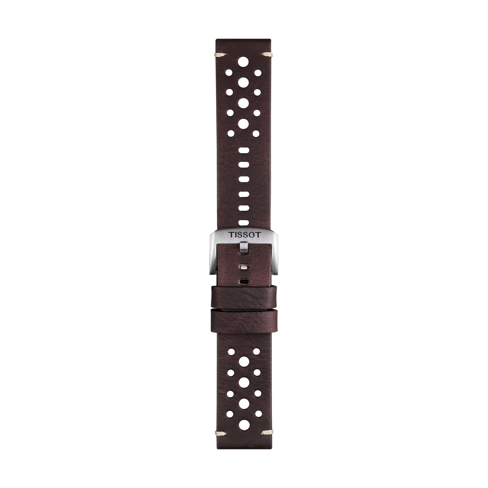 Vista frontal de Correa marrón de piel oficial Tissot 22 mm