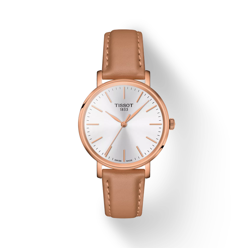 Front view of the watch Tissot Everytime 34mm with shadow