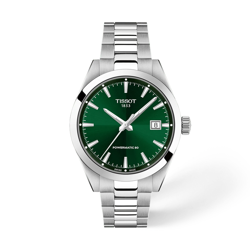 Front view of the watch Tissot Gentleman 38mm with shadow