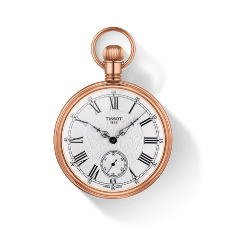 그림자가 있는 티쏘 레핀 매커니컬 포켓 워치 시계의 전면 보기