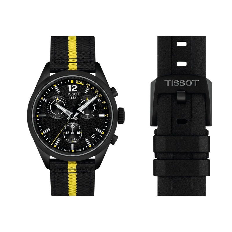 Vue de face de la montre Tissot PR 100 Tour de France 2026 40mm avec bracelet suppl&eacute;mentaire