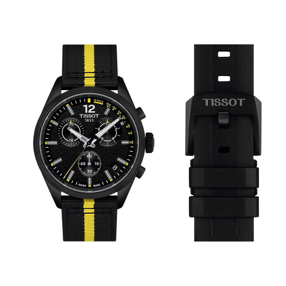 Vorderansicht der Uhr Tissot PR 100 Tour de France 2026 40mm mit zusätzlichem Armband