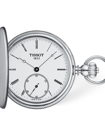 Front view of the watch Tissot Savonnette 48.5mm with shadow
