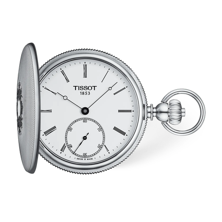 Front view of the watch Tissot Savonnette 48.5mm with shadow