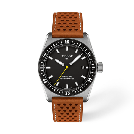 Front view of the watch Tissot PR516 38mm with shadow