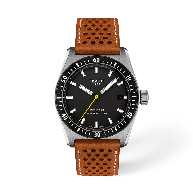 Front view of the watch Tissot PR516 38mm with shadow