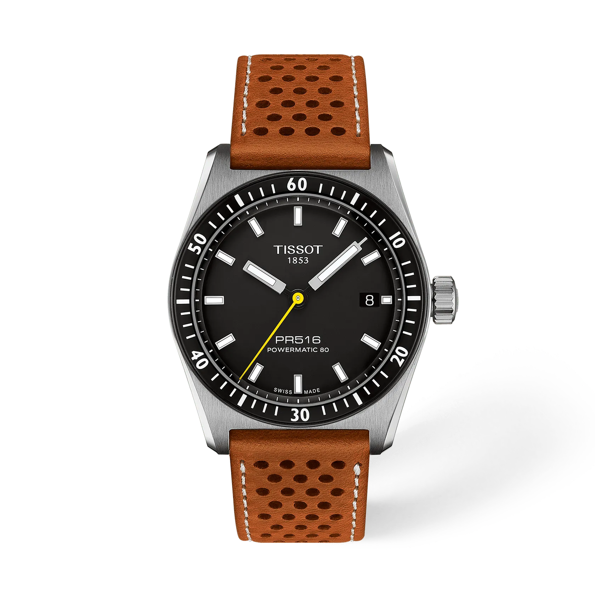 Часы Tissot PR516 38 мм, цвет: Чёрный / Коричневый кожаный
