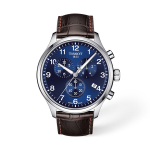 Vue de face de la montre Tissot Chrono XL Classic 45mm avec ombre