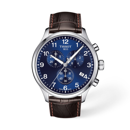 Front view of the watch Tissot Chrono XL Classic 45mm with shadow