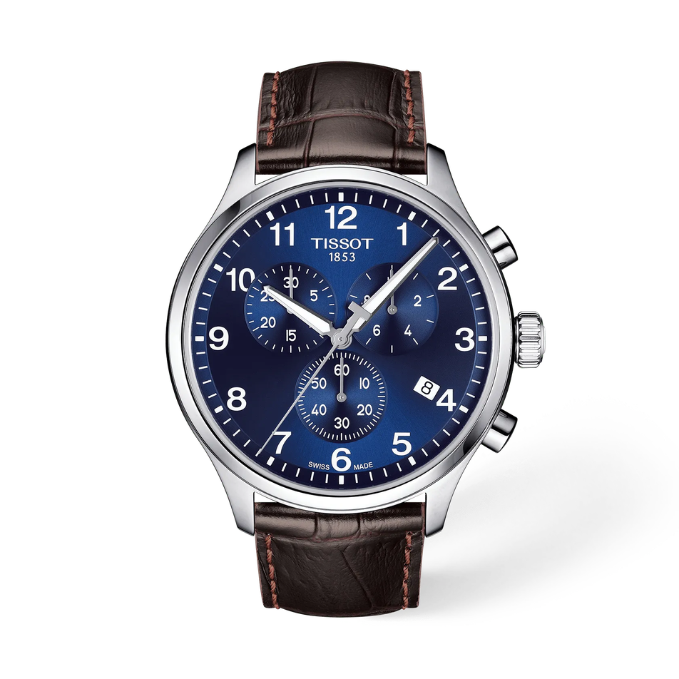 Front view of the watch Tissot Chrono XL Classic 45mm with shadow