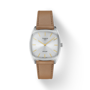 มุมมองด้านหน้าของนาฬิกา Tissot Stylist 32x32mm พร้อมเงา