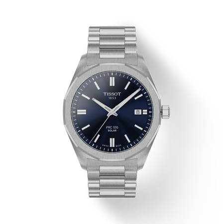 Front view of the watch Tissot PRC 100 Solar 39mm with shadow