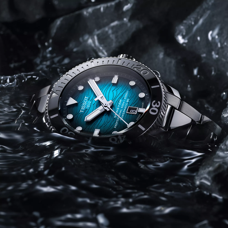 Tissot Seastar 2000 46mm watch on a colored background