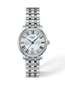 Front view of the watch Tissot Carson Premium 30mm with shadow