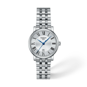 Vorderansicht der Uhr Tissot Carson Premium 30mm mit Schatten