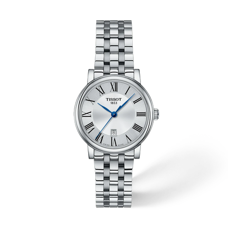 Front view of the watch Tissot Carson Premium 30mm with shadow