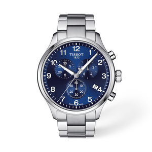 Front view of the watch Tissot Chrono XL Classic 45mm with shadow