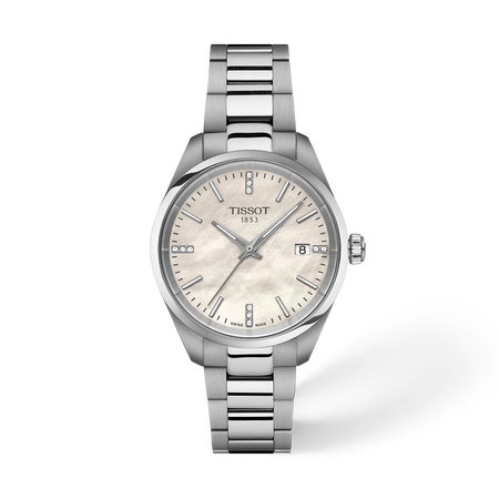 Vista frontal del reloj Tissot PR 100 34mm con sombra