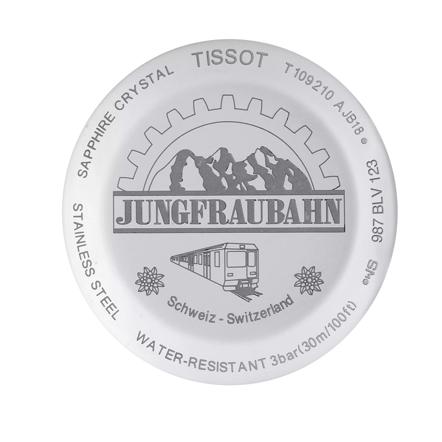 Back view of the watch case Tissot Everytime 30mm Jungfraubahn Edition