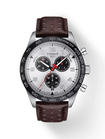 그림자가 있는 티쏘 PRS 516 크로노그래프 시계의 전면 보기