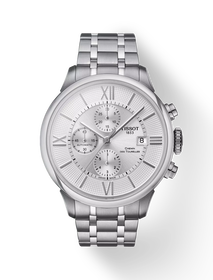 มุมมองด้านหน้าของนาฬิกา Tissot Chemin des Tourelles Automatic Chronograph พร้อมเงา