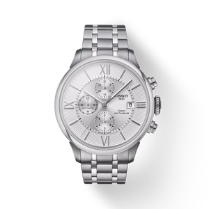 Front view of the watch Tissot Chemin des Tourelles Automatic Chronograph with shadow