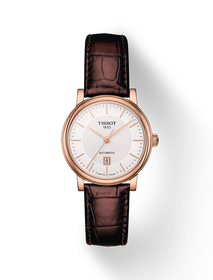 Front view of the watch Tissot Carson Premium Automatic Lady with shadow