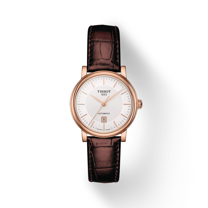 Front view of the watch Tissot Carson Premium Automatic Lady with shadow