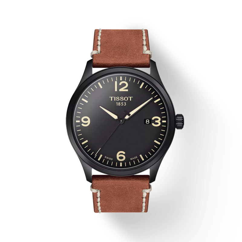 Vue de face de la montre Tissot Gent XL avec ombre