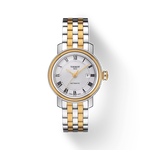 มุมมองด้านหน้าของนาฬิกา Tissot Bridgeport Automatic Lady พร้อมเงา