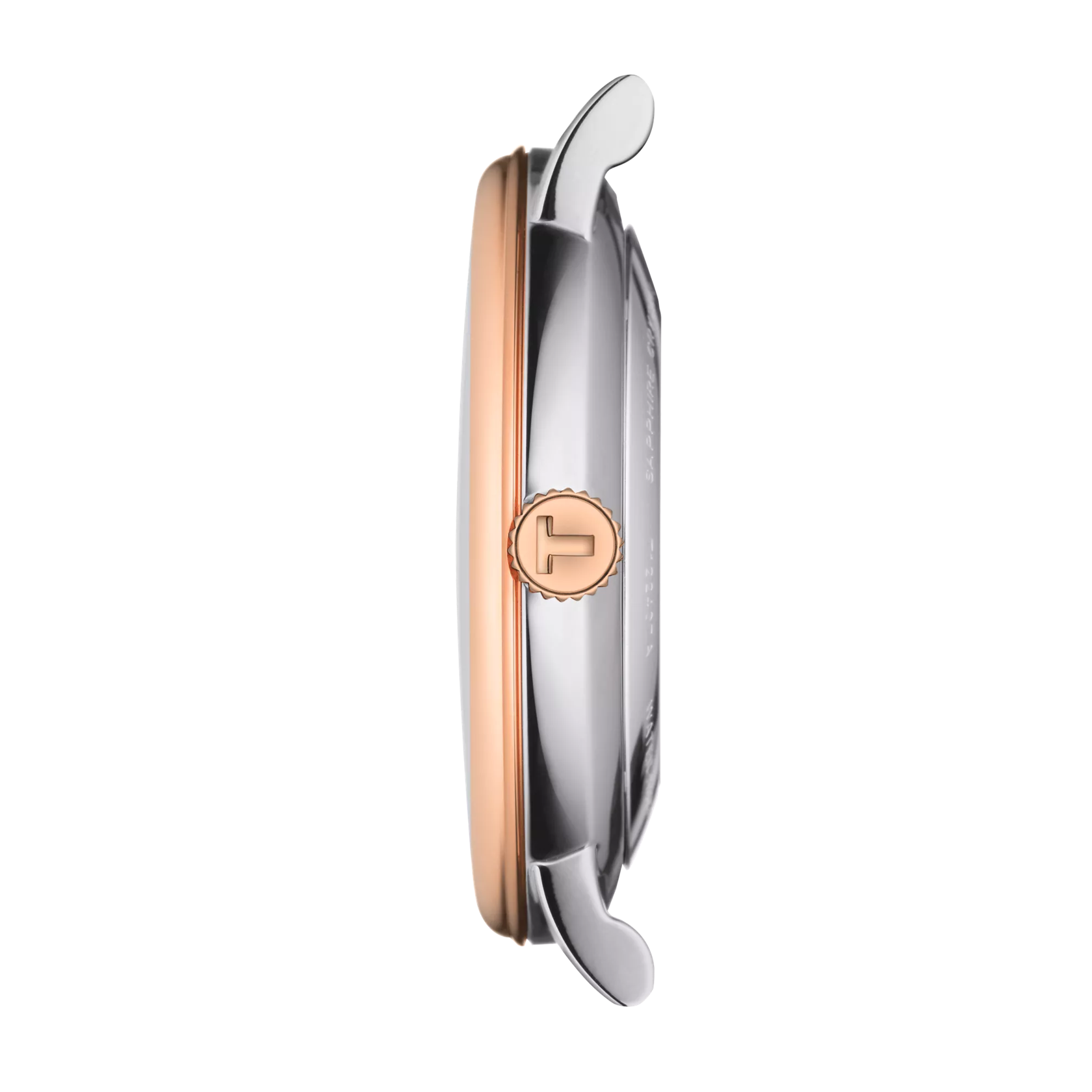 Vista de perfil de la caja del reloj Tissot Carson Premium Powermatic 80