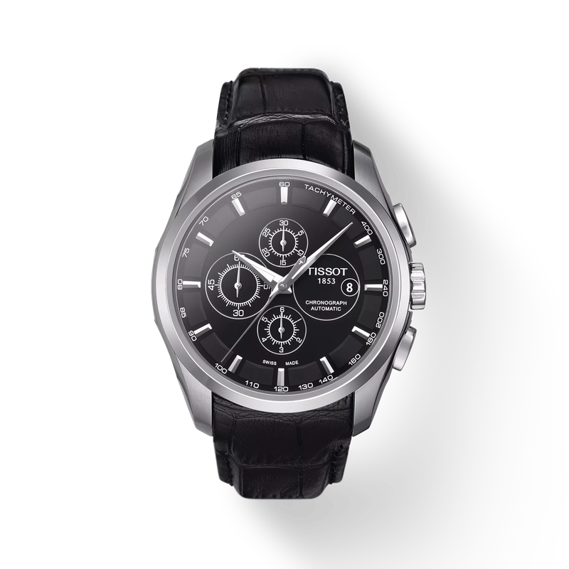 Front view of the watch Tissot Couturier Automatic Chronograph with shadow