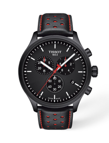 Vue de face de la montre Tissot Chrono XL Swiss Basketball avec ombre