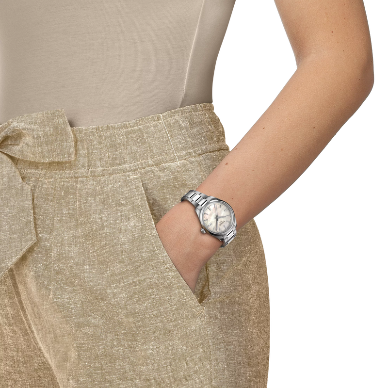 Simulation of the watch Tissot PR 100 34mm on a wrist