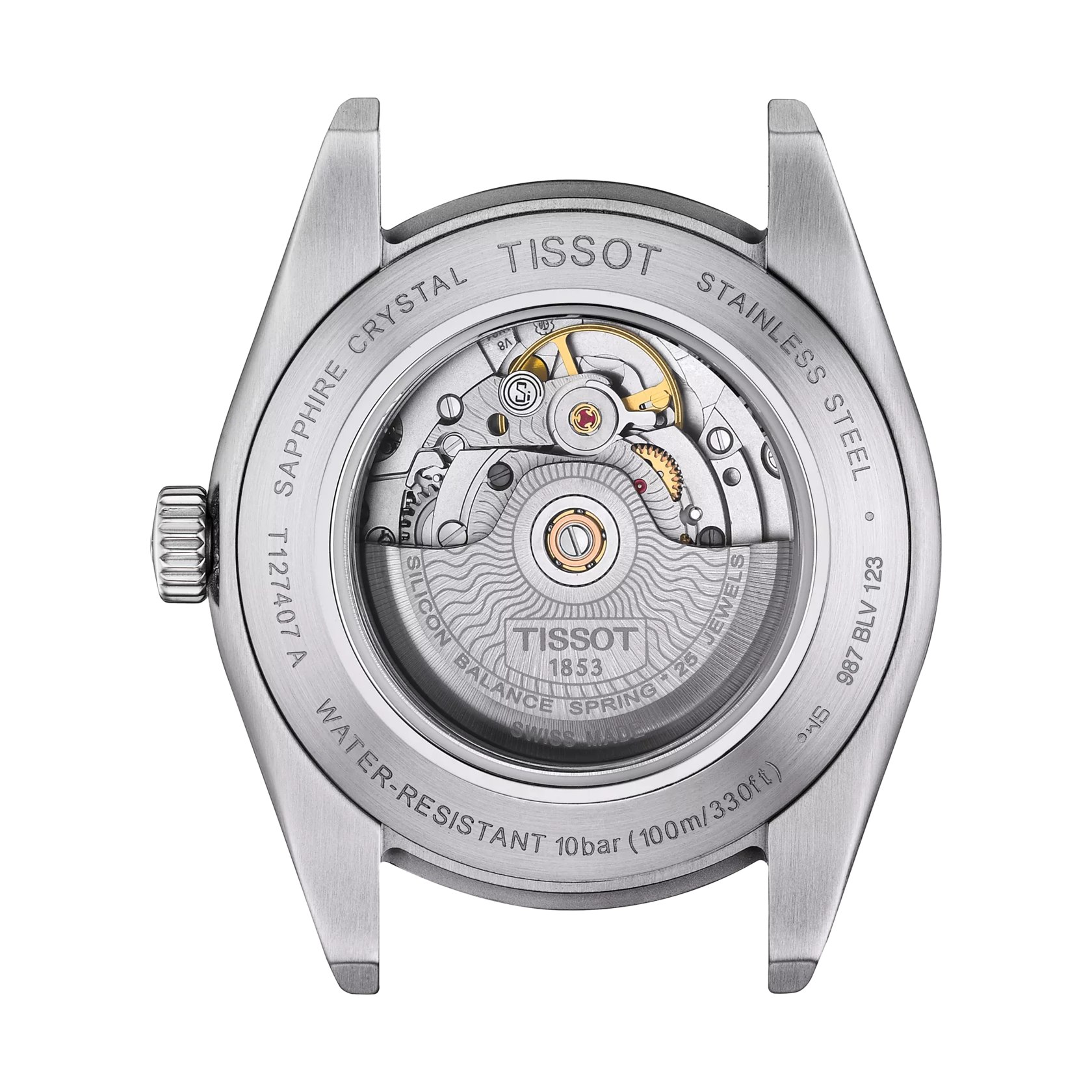 Back view of the watch case Tissot Gentleman Powermatic 80 Silicium